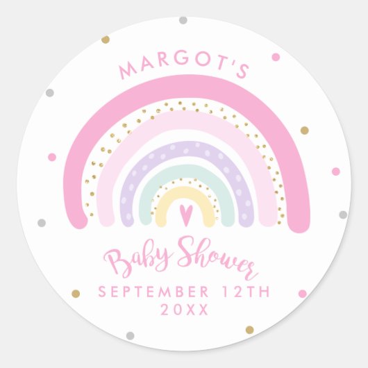 Baby shower van de pasteelregenboog ronde sticker (Voorkant)