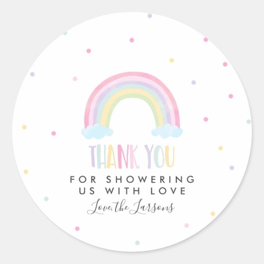 Baby shower van de pasteelregenboog ronde sticker (Voorkant)