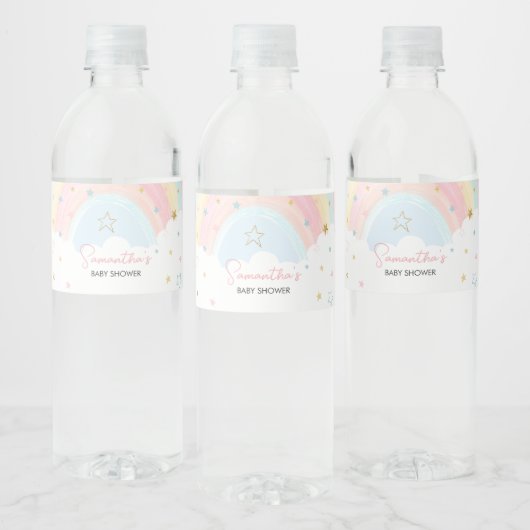 Baby shower van de pasteelregenboog waterfles etiket (Flessen)