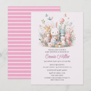 Baby shower van de Pastel Pink Woodland Animals Kaart