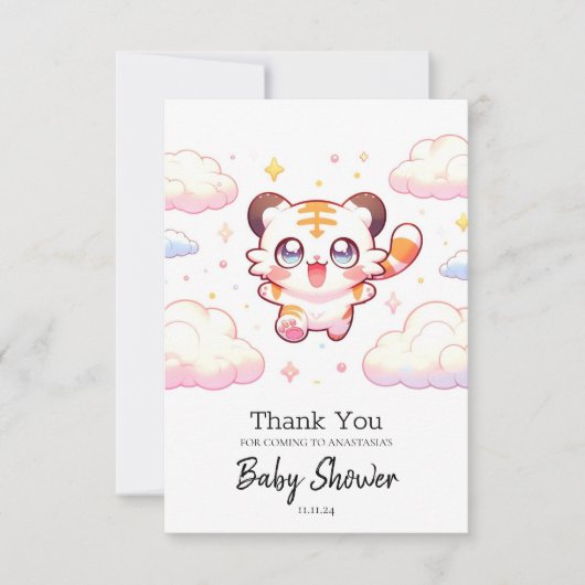 Baby shower van de pasteltijger bedankkaart (Voorkant)