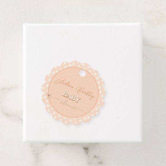 Baby shower van de perzikboog bedankjes labels (In situ)