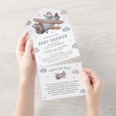 Baby shower van de piloot van het -retroblauw-vlie all in one uitnodiging (Afscheurbaar)