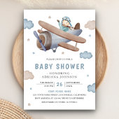 Baby shower van de piloot van het -retroblauw-vlie kaart