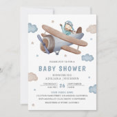 Baby shower van de piloot van het -retroblauw-vlie kaart (Voorkant)