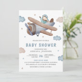 Baby shower van de piloot van het -retroblauw-vlie kaart (Staand voorkant)