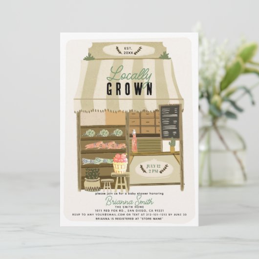 Baby shower van de plaatselijke boerenmarkt kaart (Staand voorkant)