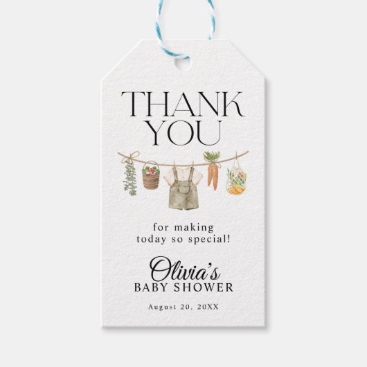 Baby shower van de plaatselijke landbouwmarkt cadeaulabel (Voorkant)