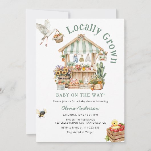 Baby shower van de plaatselijke landbouwmarkt kaart (Voorkant)