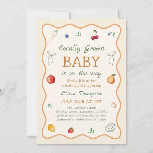 Baby shower van de plaatselijke landbouwmarkt kaart (Voorkant)