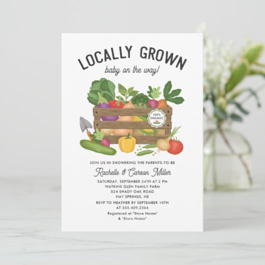 Baby shower van de plaatselijke landbouwmarkt kaart (Staand voorkant)