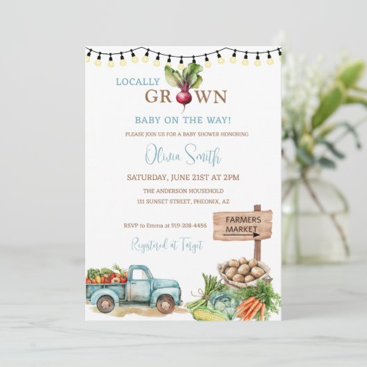 Baby shower van de plaatselijke landbouwmarkt kaart (Staand voorkant)