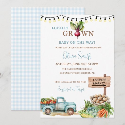 Baby shower van de plaatselijke landbouwmarkt kaart (Voorkant / Achterkant)
