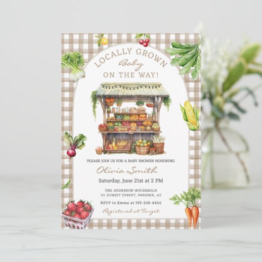 Baby shower van de plaatselijke landbouwmarkt kaart (Staand voorkant)
