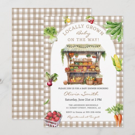 Baby shower van de plaatselijke landbouwmarkt kaart (Voorkant / Achterkant)