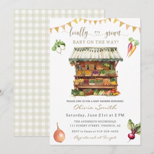 Baby shower van de plaatselijke landbouwmarkt kaart (Voorkant / Achterkant)