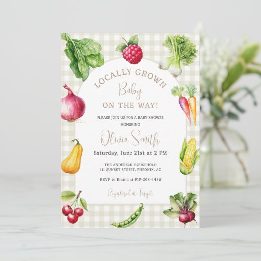 Baby shower van de plaatselijke landbouwmarkt kaart (Staand voorkant)