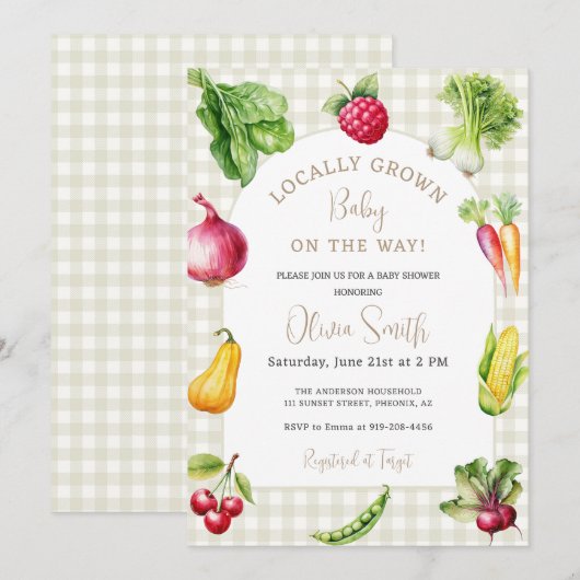 Baby shower van de plaatselijke landbouwmarkt kaart (Voorkant / Achterkant)