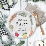 Baby shower van de plaatselijke landbouwmarkt papieren bordje<br><div class="desc">Dit schattige "lokaal geteelde baby" genderneutrale boerenmarkt baby shower bord heeft een witte achtergrond met groenten en fruit in waterverf. Personaliseer voor uw behoeften. Je kunt bijpassende producten vinden in mijn winkel.</div>