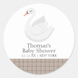 Baby shower van de Plaid Gingham Boy Ronde Sticker