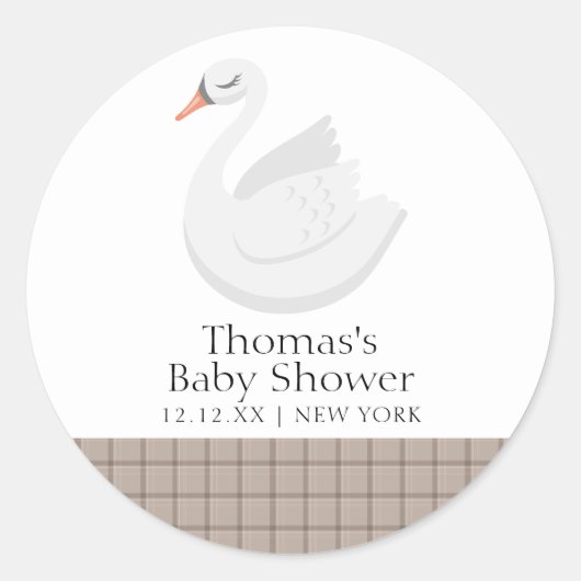 Baby shower van de Plaid Gingham Boy Ronde Sticker (Voorkant)