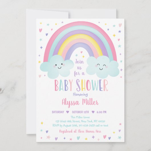 Baby shower van de regenboogwolken van Cute Pastel Kaart (Voorkant)