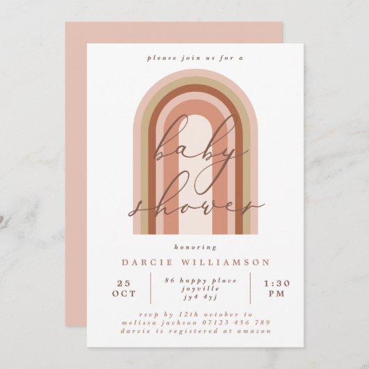 Baby shower van de roze Boho Rainbow Arch Kaart (Voorkant / Achterkant)