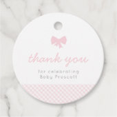 Baby shower van de roze boog van Gingham Bedankjes Labels (Voorkant)