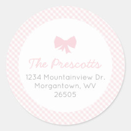 Baby shower van de roze boog van Gingham Ronde Sticker