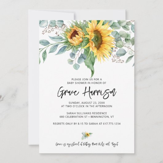 Baby shower van de Rustige zonnebloem Eucalyptus G Kaart (Voorkant)