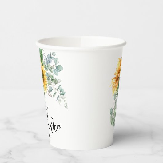 Baby shower van de Rustige zonnebloem Eucalyptus G Papieren Bekers (Links)