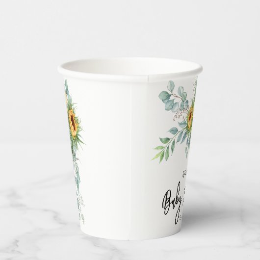 Baby shower van de Rustige zonnebloem Eucalyptus G Papieren Bekers (Rechts)