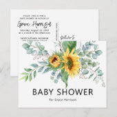Baby shower van de Rustige zonnebloem Eucalyptus G Uitnodiging Briefkaart (Voorkant / Achterkant)