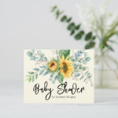 Baby shower van de Rustige zonnebloem Eucalyptus G Uitnodiging Briefkaart (Staand voorkant)