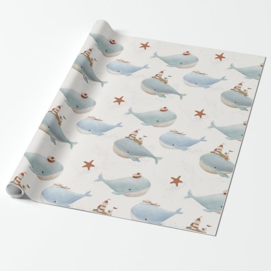 Baby shower van de schattige walvis cadeaupapier (Uitgerold)