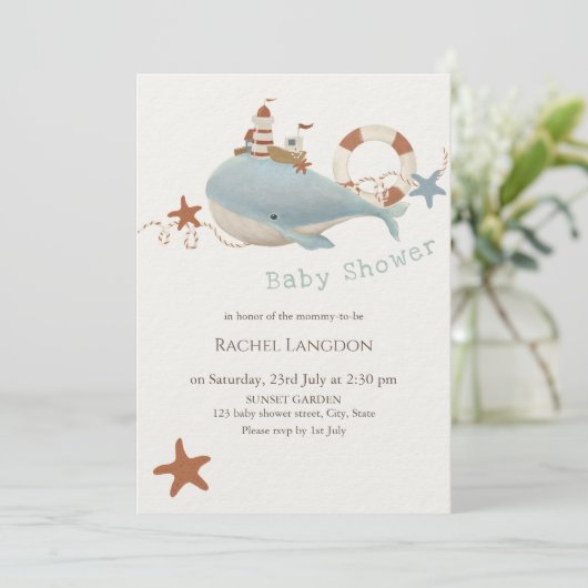 Baby shower van de schattige walvis kaart (Staand voorkant)