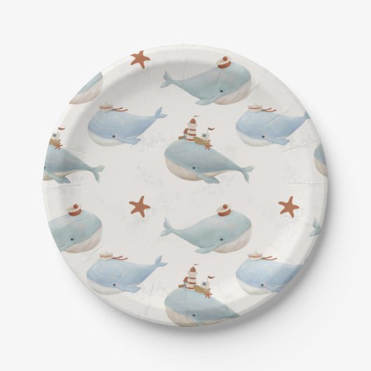 Baby shower van de schattige walvis papieren bordje (Voorkant)