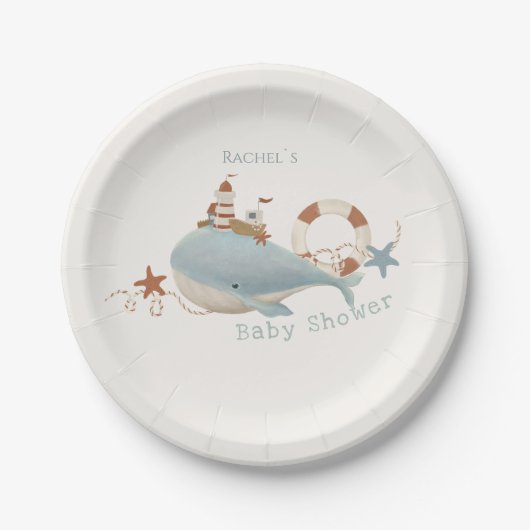 Baby shower van de schattige walvis papieren bordje (Voorkant)