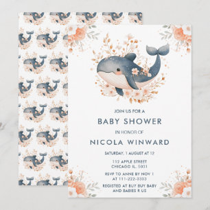 Baby shower van de Schattigee florale walvis Kaart