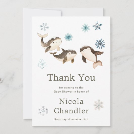 Baby shower van de Schattigee noordpoolwalvis Bedankkaart (Voorkant)
