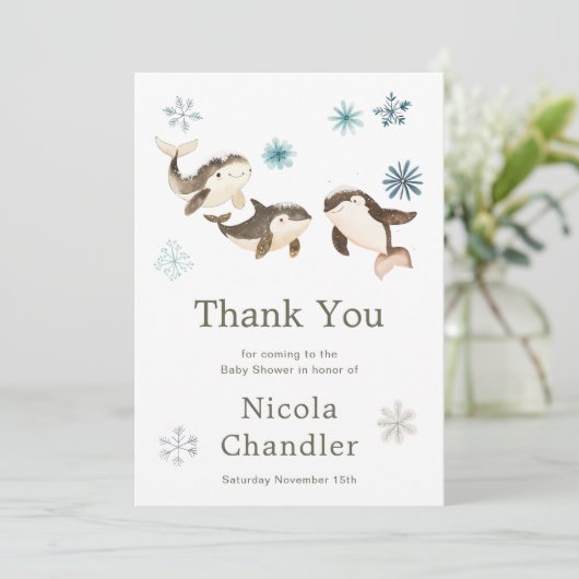 Baby shower van de Schattigee noordpoolwalvis Bedankkaart (Staand voorkant)