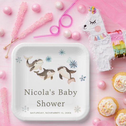 Baby shower van de Schattigee noordpoolwalvis Papieren Bordje (Feest)