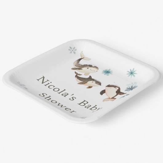 Baby shower van de Schattigee noordpoolwalvis Papieren Bordje (Gebogen)