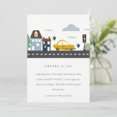 Baby shower van de stadswagenauto Cute City Bedankkaart (Staand voorkant)
