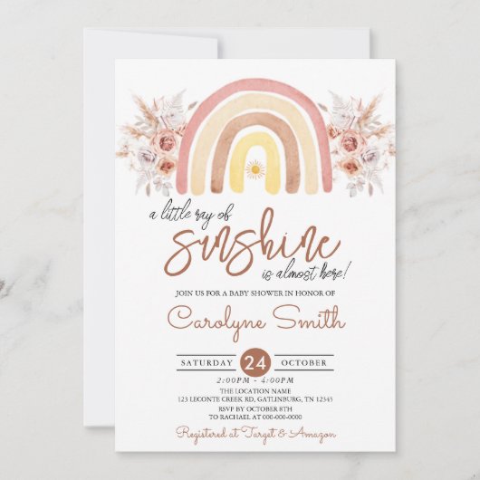 Baby shower van de Sunshine Boho-regenboog Kaart (Voorkant)