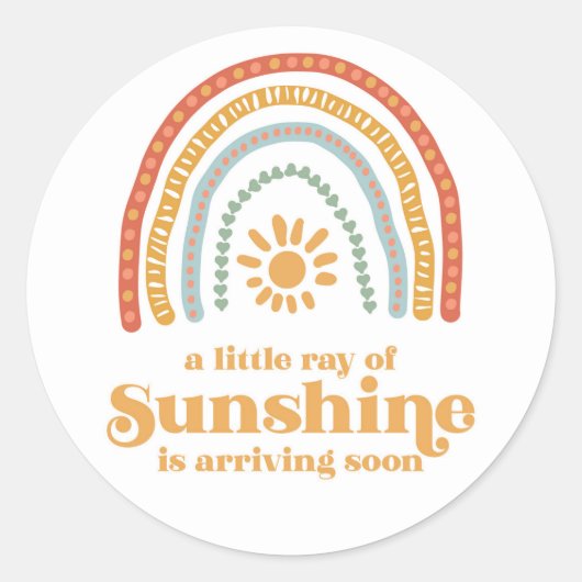 Baby shower van de Sunshine Boho-regenboog Ronde Sticker (Voorkant)