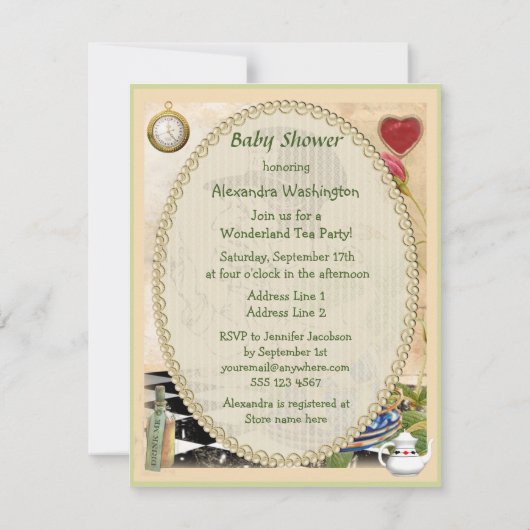 Baby shower van de Tea Party van de  Mad Hattter Kaart (Achterkant)