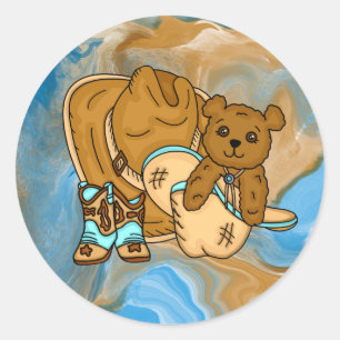 Baby shower van de Teddy Bear Boy van Cowboy Ronde Sticker