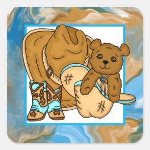 Baby shower van de Teddy Bear Boy van Cowboy Vierkante Sticker