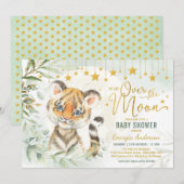 Baby shower van de tijgermantel Moon & Stars Green Kaart (Voorkant / Achterkant)